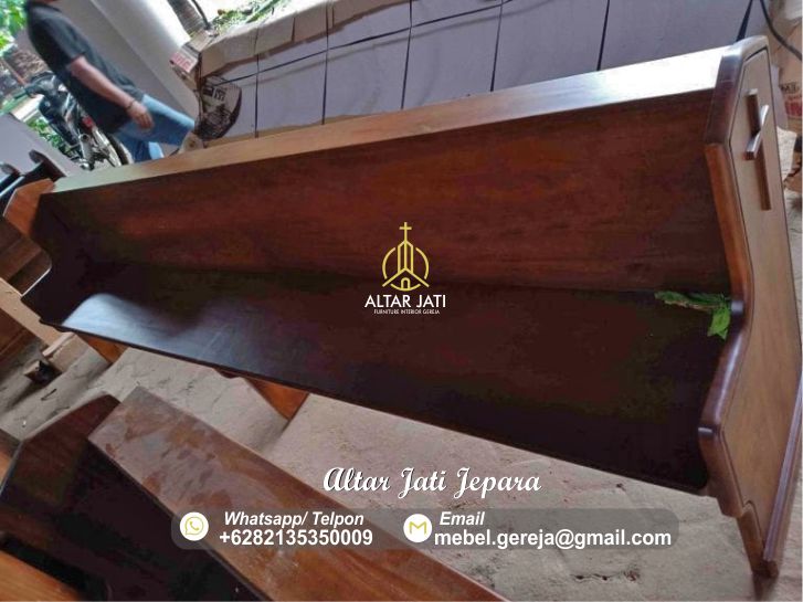 Bangku Gereja Protestan Jati Modern, bangku gereja jati modern, bangku gereja sederhana, kursi gereja sederhana, kursi jemaat gereja minimalis