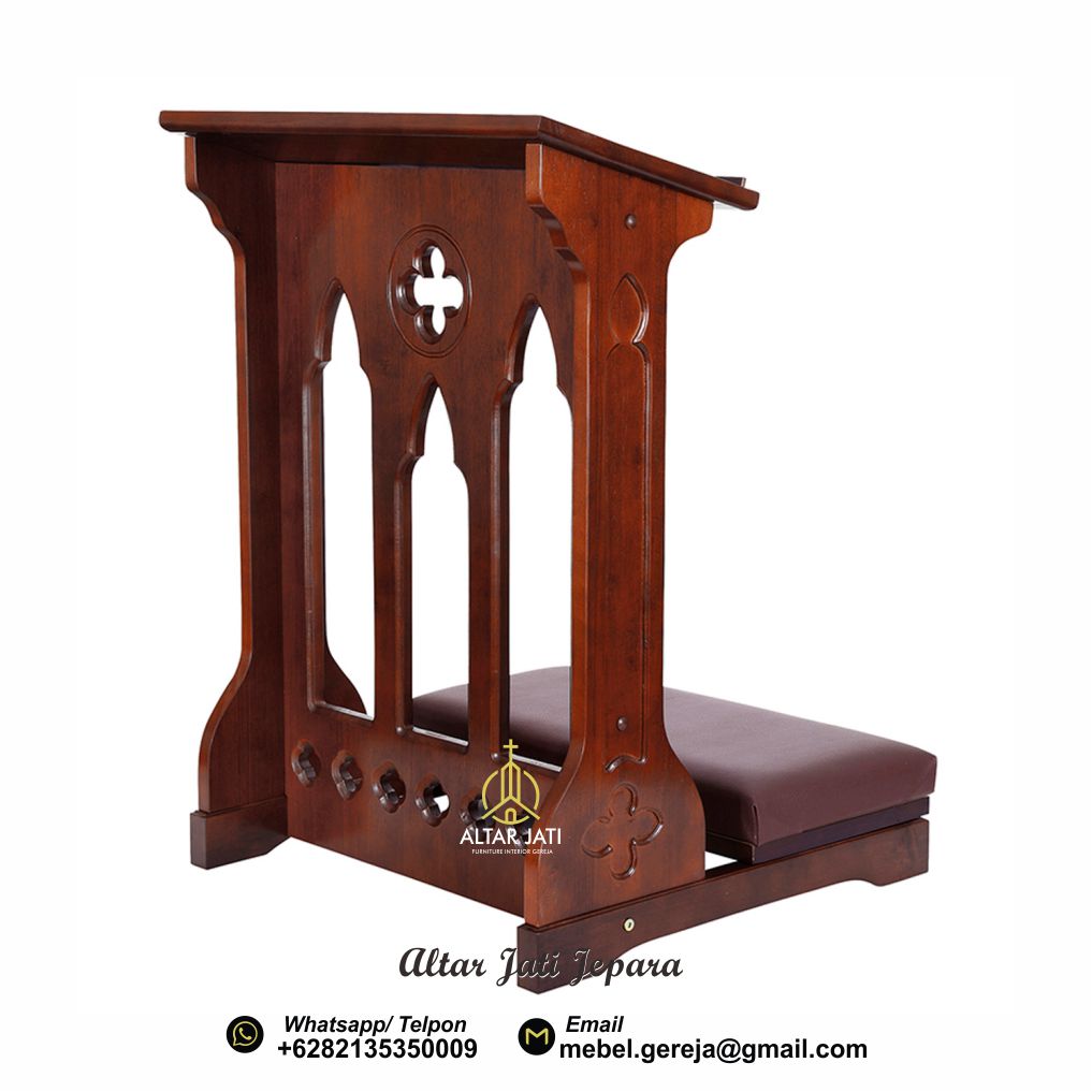 Meja Berlutut Kristen Kayu Jati, jual tempat berlutut, tempat berlutut gereja, tempat berlutut pernikahan, meja doa katolik, meja doa kristen minimalis