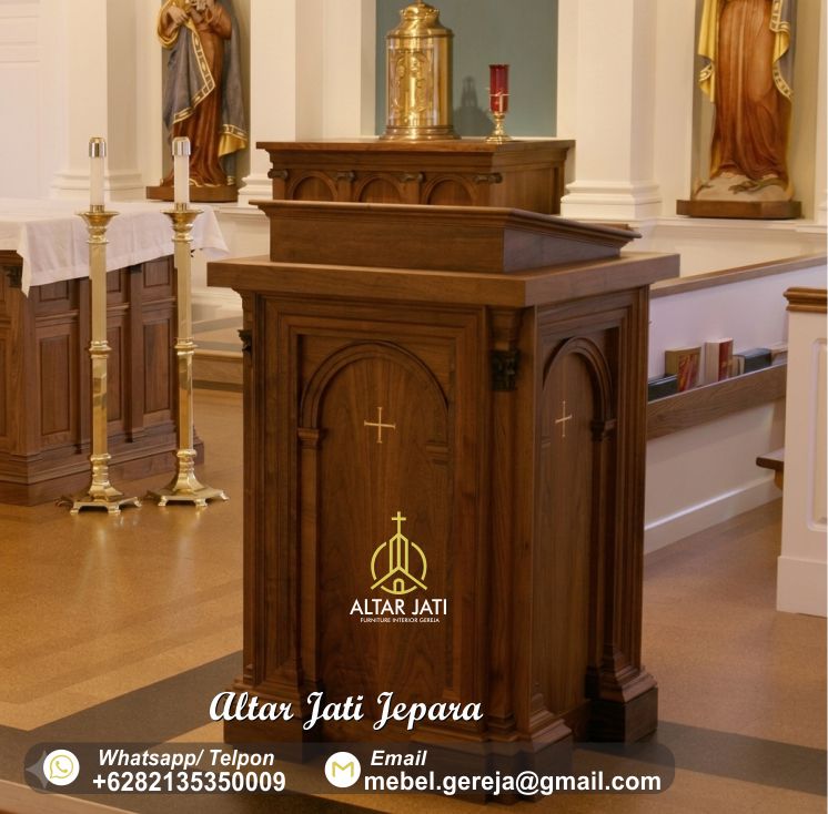 Mimbar Gereja Katolik Minimalis Klasik, jual mimbar katolik, harga mimbar katolik, mimbar gereja kayu jati, mimbar katolik minimalis murah, mimbar gereja terbaru